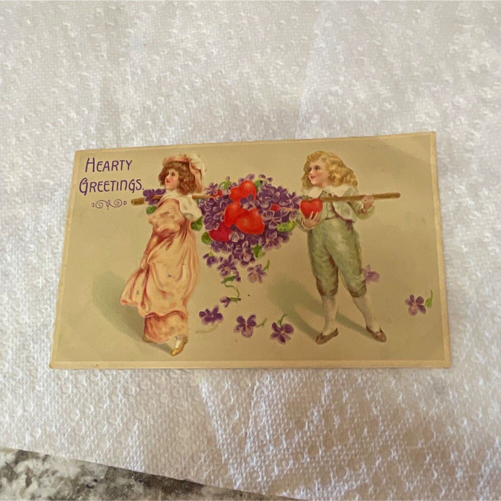 Vintage Embossed Divided Back "Hearty Greetings" Valentine Postcard Unposted